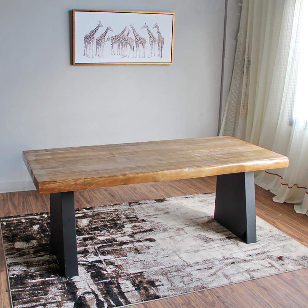 63" Industrial Rectangular Home Office Desk Sturdy Pine Wood Computer Desk-Desks,Furniture,Office Furniture