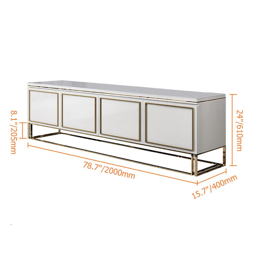 Medally Modern White TV Stand with Drawer Gold Media Console for TVs Up To 85"