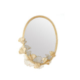 Glam Oval Hollow-out Ginkgo Leaves Gold Metal Wall Mirror