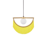 Stylish Yellow Fringe Pendant Light Half-Moon Gold Ceiling Lamp