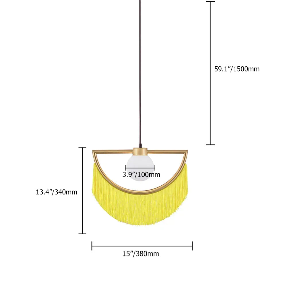 Stylish Yellow Fringe Pendant Light Half-Moon Gold Ceiling Lamp