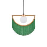 Stylish Yellow Fringe Pendant Light Half-Moon Gold Ceiling Lamp