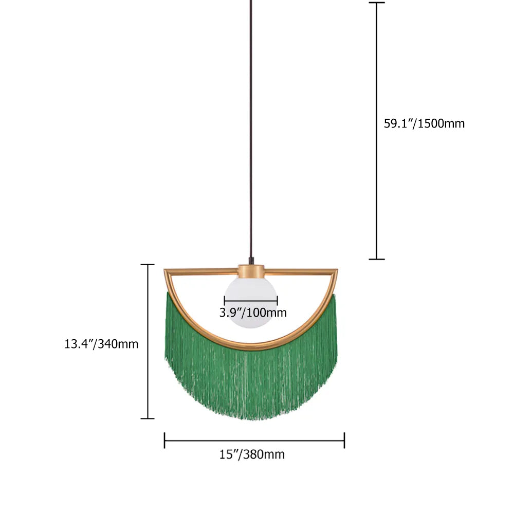 Stylish Yellow Fringe Pendant Light Half-Moon Gold Ceiling Lamp