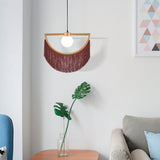 Stylish Yellow Fringe Pendant Light Half-Moon Gold Ceiling Lamp