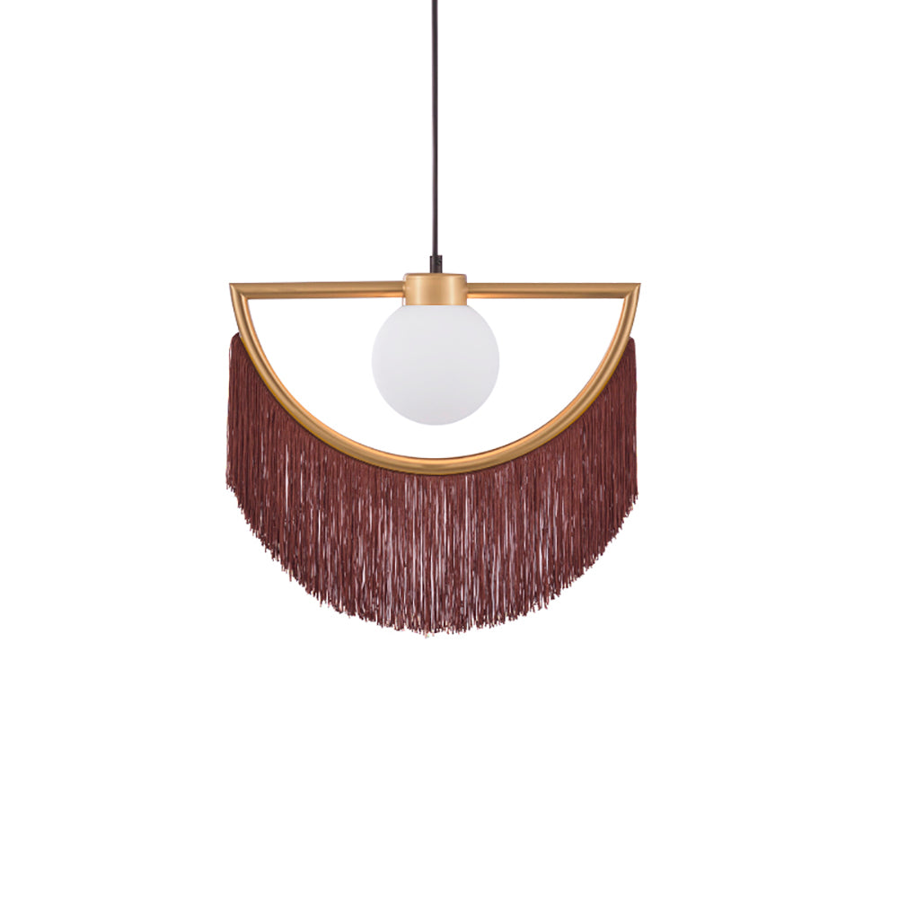 Stylish Yellow Fringe Pendant Light Half-Moon Gold Ceiling Lamp