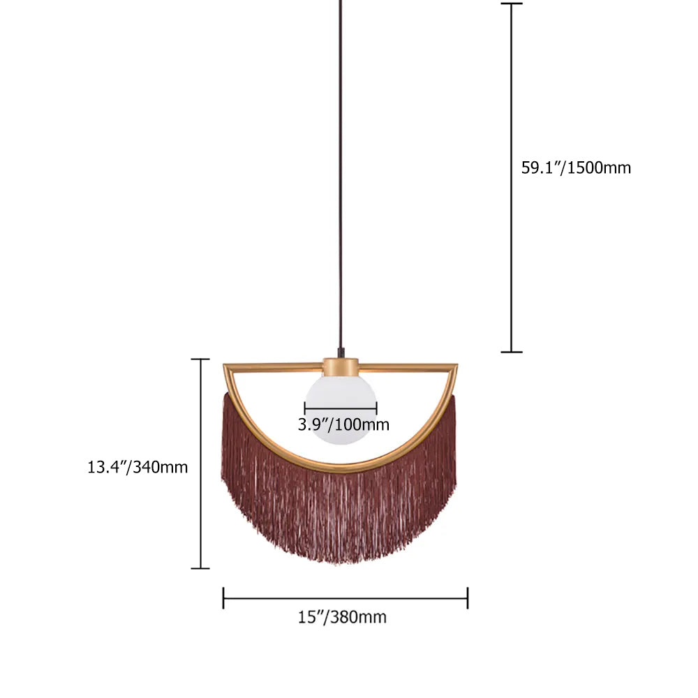 Stylish Yellow Fringe Pendant Light Half-Moon Gold Ceiling Lamp