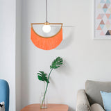 Stylish Yellow Fringe Pendant Light Half-Moon Gold Ceiling Lamp