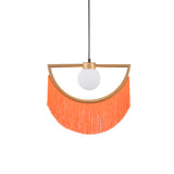 Stylish Yellow Fringe Pendant Light Half-Moon Gold Ceiling Lamp