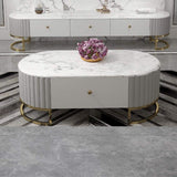 Modern White Marble Coffee Table & TV Stand Set Media Console Set of 2-Richsoul-Furniture,Living Room Furniture,Living Room Sets