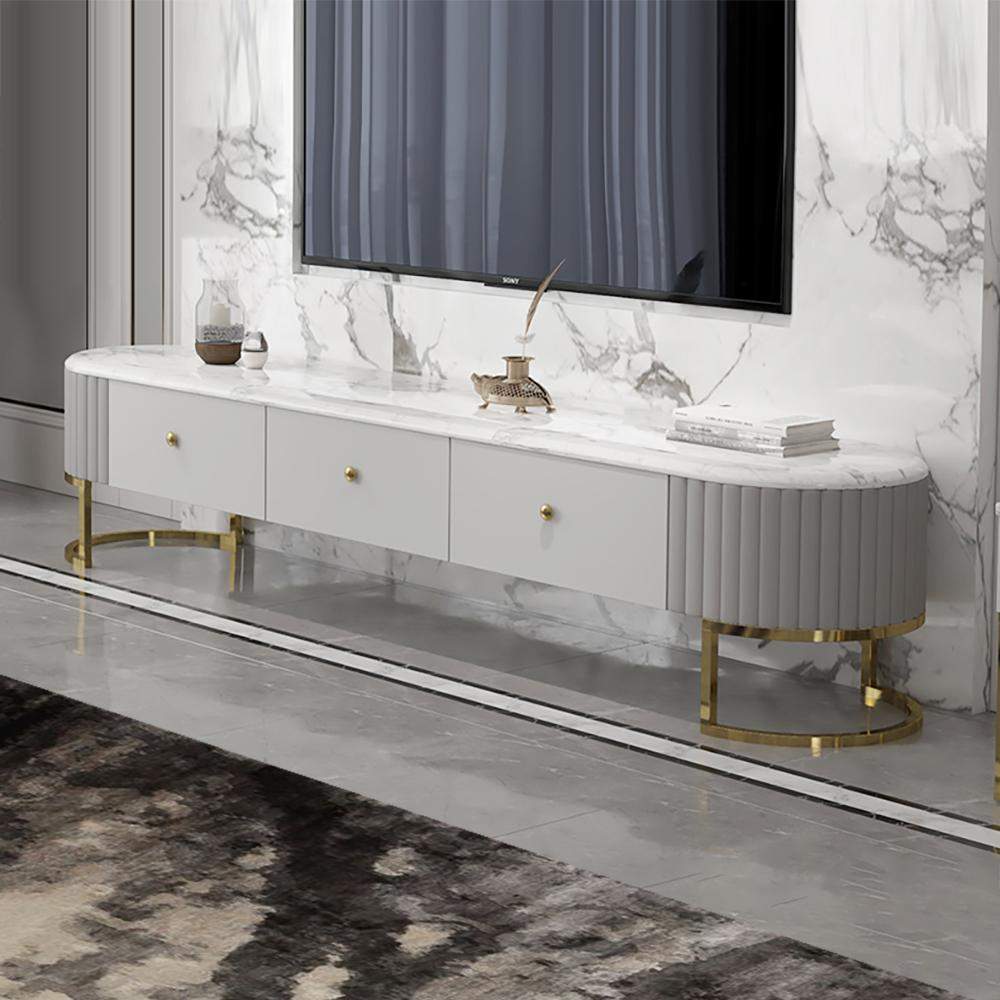 Modern White Marble Coffee Table & TV Stand Set Media Console Set of 2-Richsoul-Furniture,Living Room Furniture,Living Room Sets