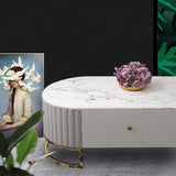 Modern White Marble Coffee Table & TV Stand Set Media Console Set of 2-Richsoul-Furniture,Living Room Furniture,Living Room Sets
