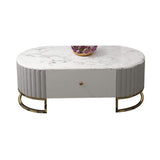 Modern White Marble Coffee Table & TV Stand Set Media Console Set of 2-Richsoul-Furniture,Living Room Furniture,Living Room Sets