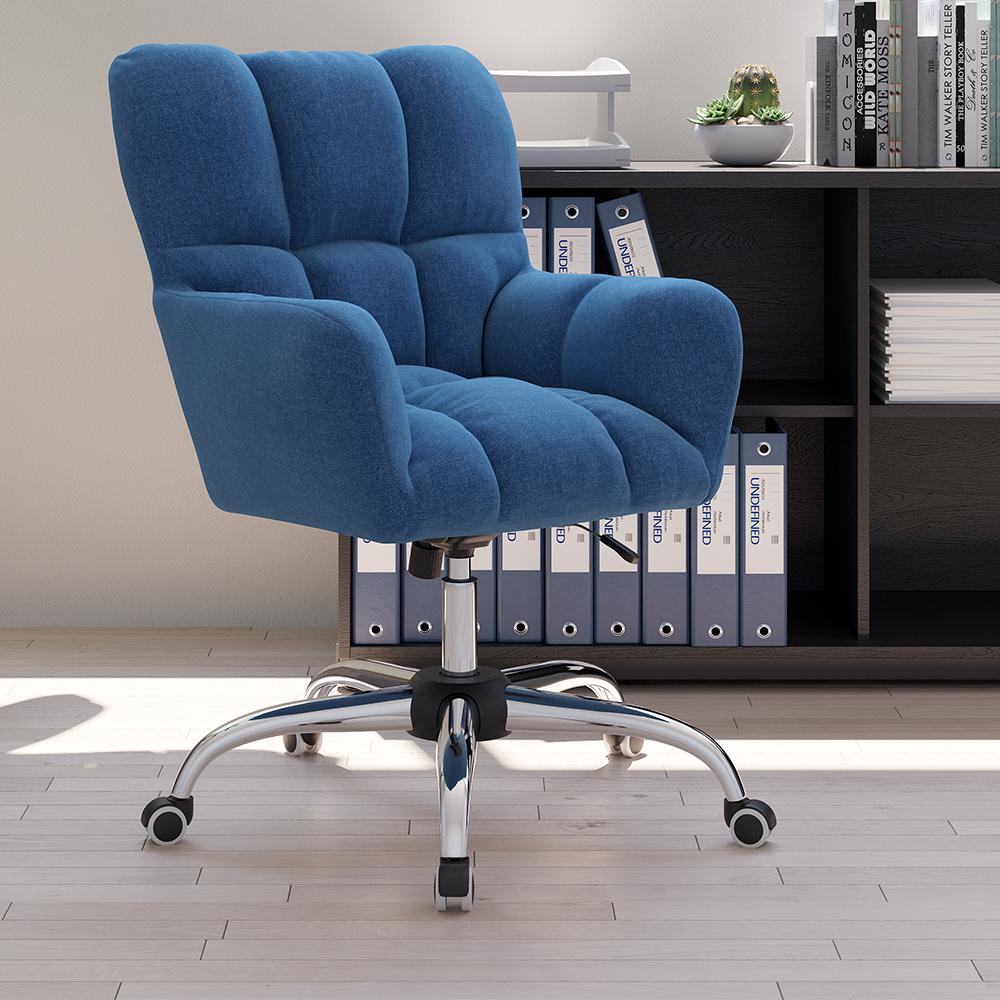 Modern Office Chair Upholstered Cotton & Linen Swivel Task Chair Height Adjustable