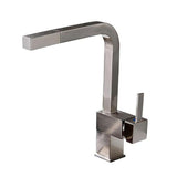 Contemporary Single Handle Square Pull-Out Brass Kitchen Faucet in Brushed Nickel