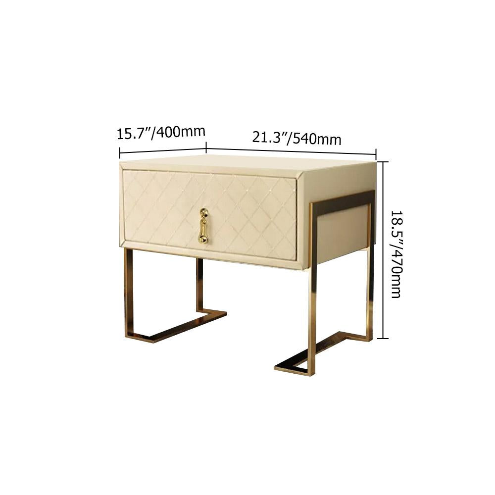 Modern Nightstand with Drawer, PU Leather in Deep Blue, Gold Leg