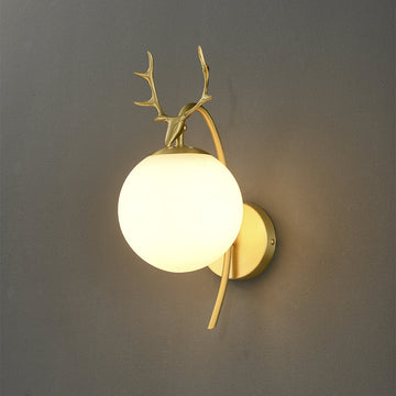 Modern 1-Light Antler Wall Sconce Brass Deer Wall Lighting with Globe Shade