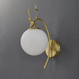 Modern 1-Light Antler Wall Sconce Brass Deer Wall Lighting with Globe Shade