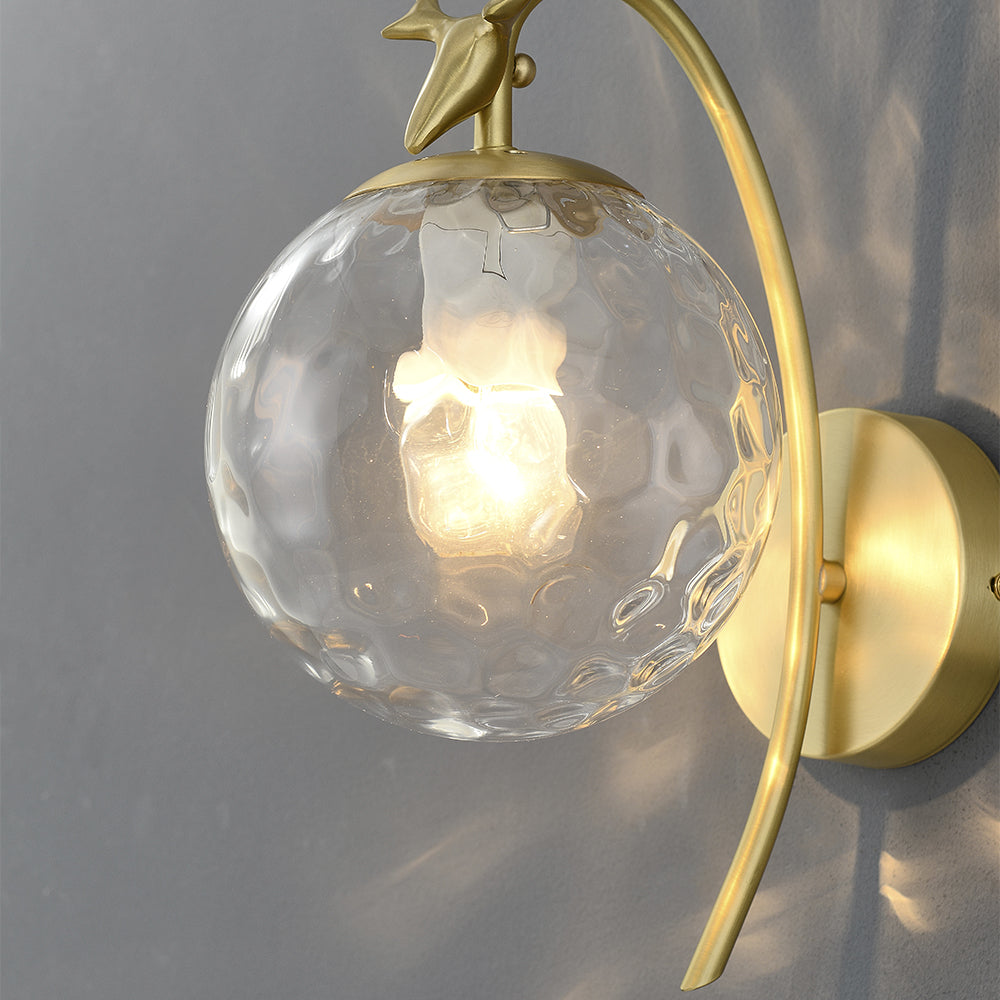 Modern 1-Light Antler Wall Sconce Brass Deer Wall Lighting with Globe Shade
