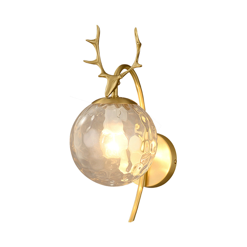 Modern 1-Light Antler Wall Sconce Brass Deer Wall Lighting with Globe Shade