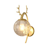 Modern 1-Light Antler Wall Sconce Brass Deer Wall Lighting with Globe Shade