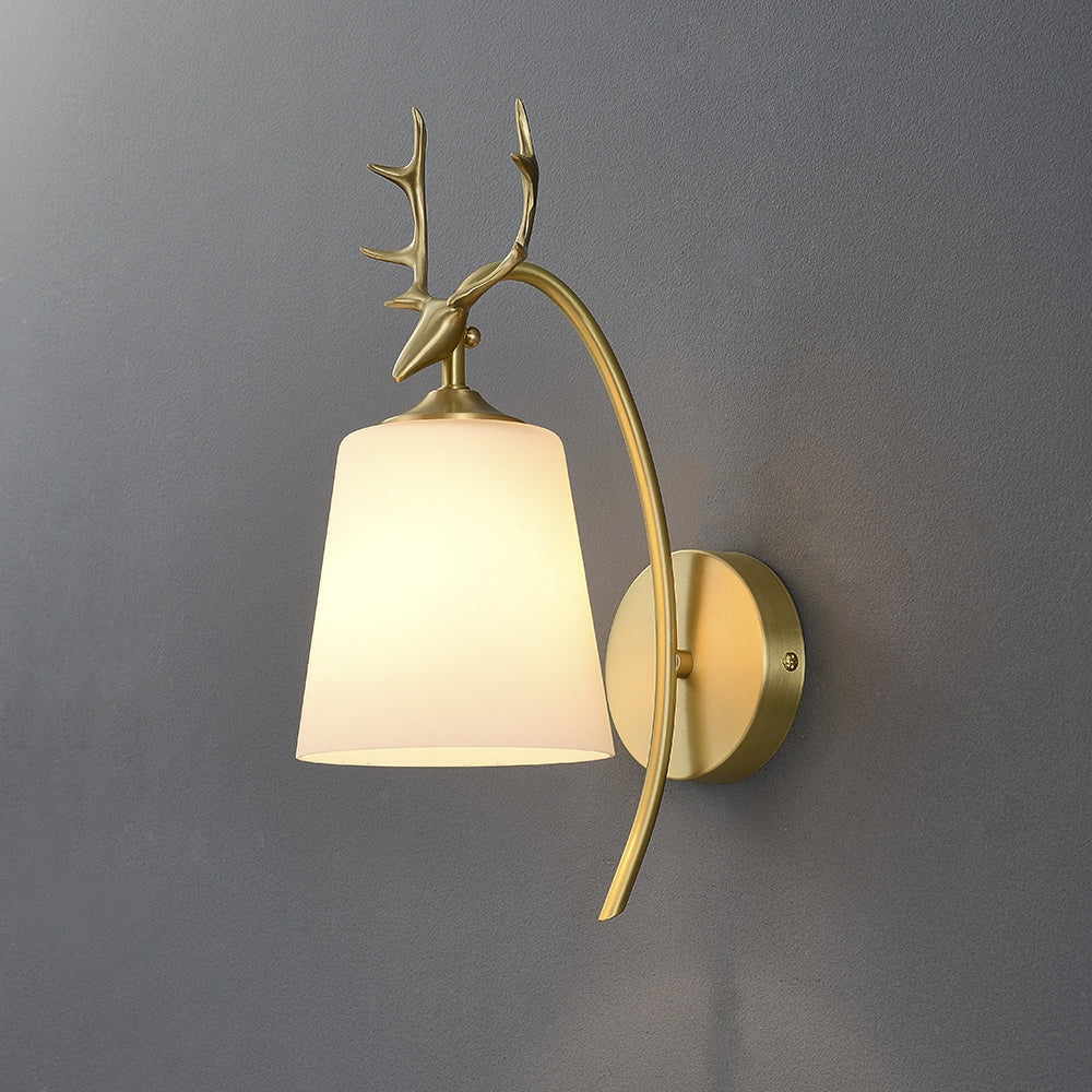 Modern 1-Light Antler Wall Sconce Brass Deer Wall Lighting with Globe Shade