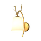 Modern 1-Light Antler Wall Sconce Brass Deer Wall Lighting with Globe Shade