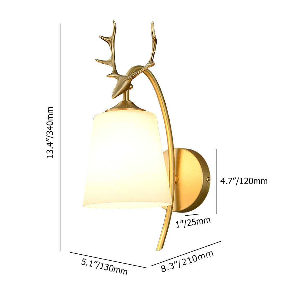 Modern 1-Light Antler Wall Sconce Brass Deer Wall Lighting with Globe Shade