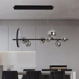 Modern 7-Light Black Kitchen Island Light with Glass Globe Shade Ceiling Pendant Lights