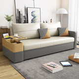 77" Beige & Gray Sleeper Sofa with Lift Top End Table Convertible Sofa Bed with Storage