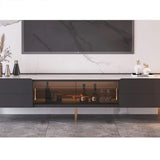 Nordic Minimalist TV Stand Stone Top 2-Drawer Glass Doors Media Console in Large-Richsoul-Furniture,Living Room Furniture,TV Stands