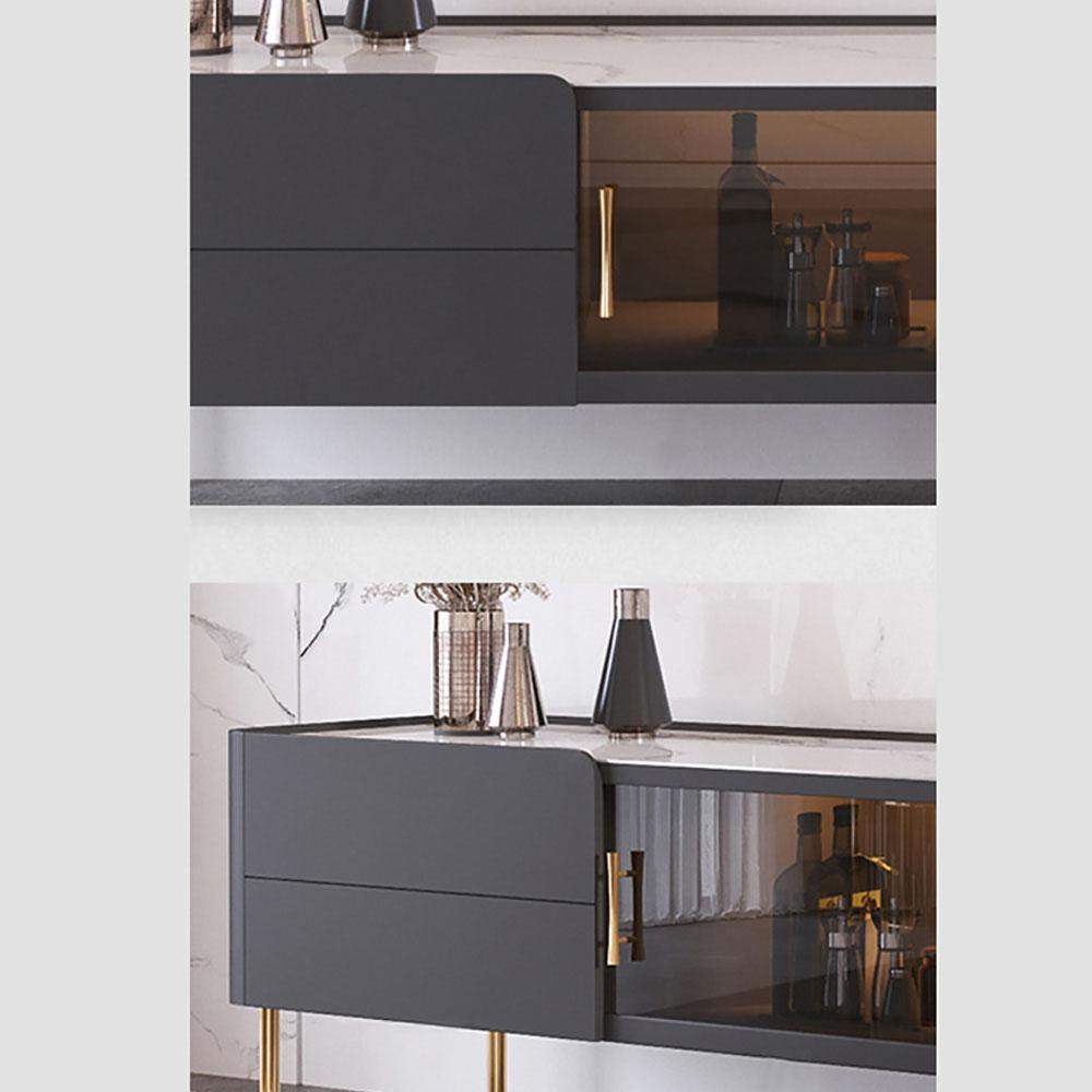 Nordic Minimalist TV Stand Stone Top 2-Drawer Glass Doors Media Console in Large-Richsoul-Furniture,Living Room Furniture,TV Stands