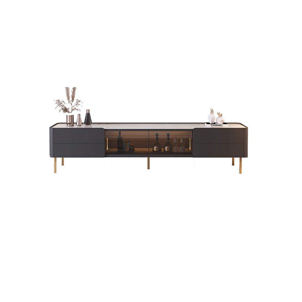 Nordic Minimalist TV Stand Stone Top 2-Drawer Glass Doors Media Console in Large-Richsoul-Furniture,Living Room Furniture,TV Stands