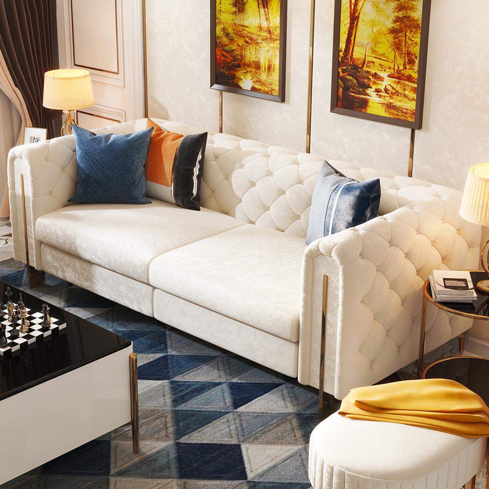 86.6" Modern White Leath-aire Upholstered Sofa & Chair Living Room Set of 2-Richsoul-Furniture,Living Room Furniture,Living Room Sets