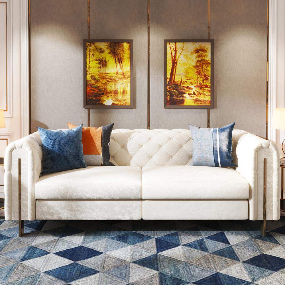 86.6" Modern White Leath-aire Upholstered Sofa & Chair Living Room Set of 2-Richsoul-Furniture,Living Room Furniture,Living Room Sets