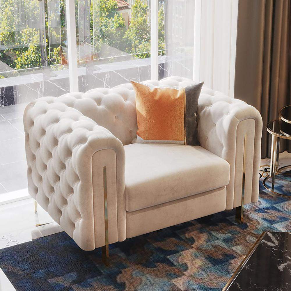 86.6" Modern White Leath-aire Upholstered Sofa & Chair Living Room Set of 2-Richsoul-Furniture,Living Room Furniture,Living Room Sets