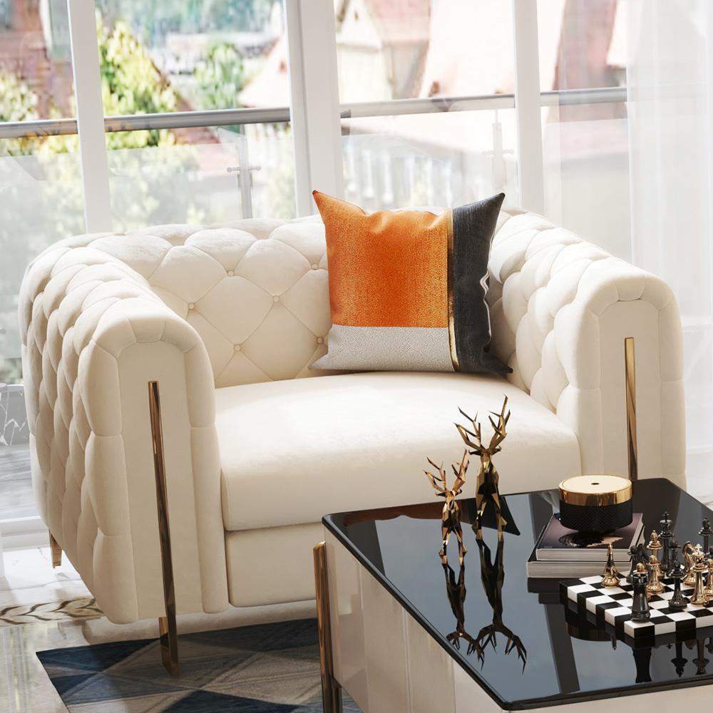 86.6" Modern White Leath-aire Upholstered Sofa & Chair Living Room Set of 2-Richsoul-Furniture,Living Room Furniture,Living Room Sets