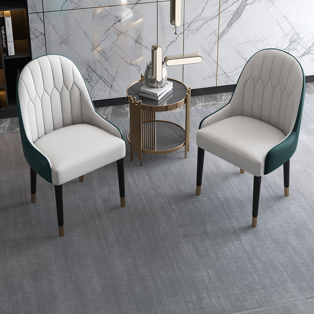 Modern PU Leather Set of 2 Dining Chairs in White & Green with Metal Legs