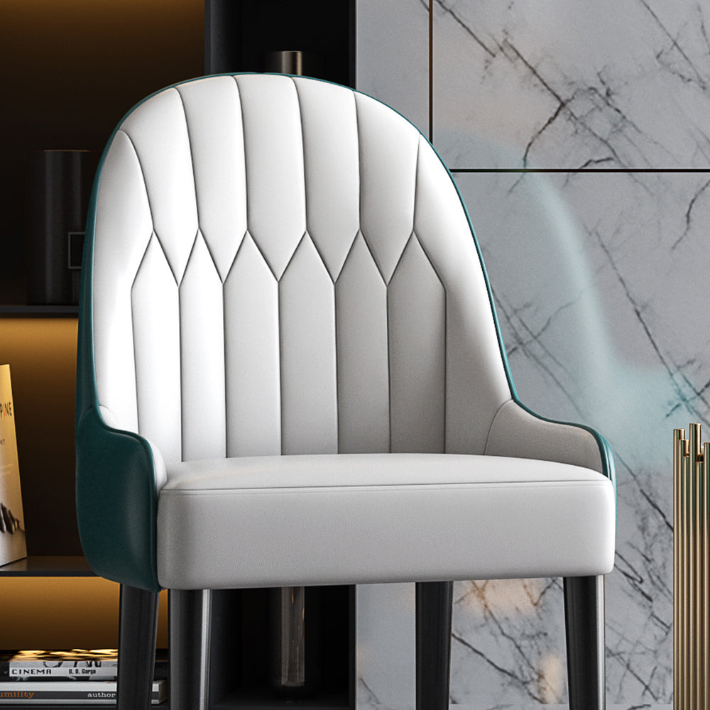 Modern PU Leather Set of 2 Dining Chairs in White & Green with Metal Legs