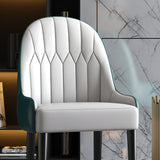 Modern PU Leather Set of 2 Dining Chairs in White & Green with Metal Legs