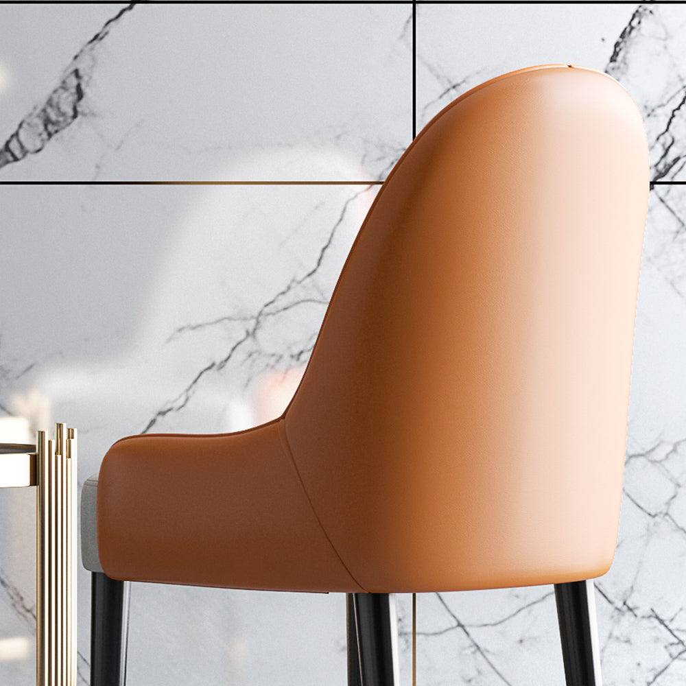Modern PU Leather Set of 2 Dining Chairs in White & Orange with Metal Legs