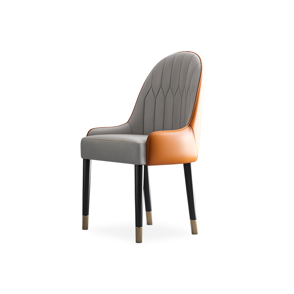 Modern PU Leather Set of 2 Dining Chairs in White & Orange with Metal Legs