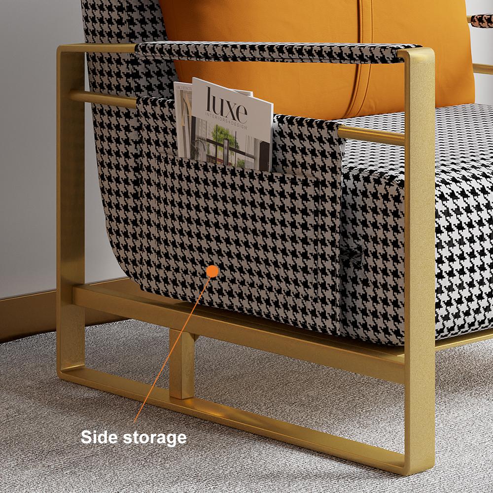 Modern Orange Houndstooth Single Sofabed Convertible Sleeper with Side Storage