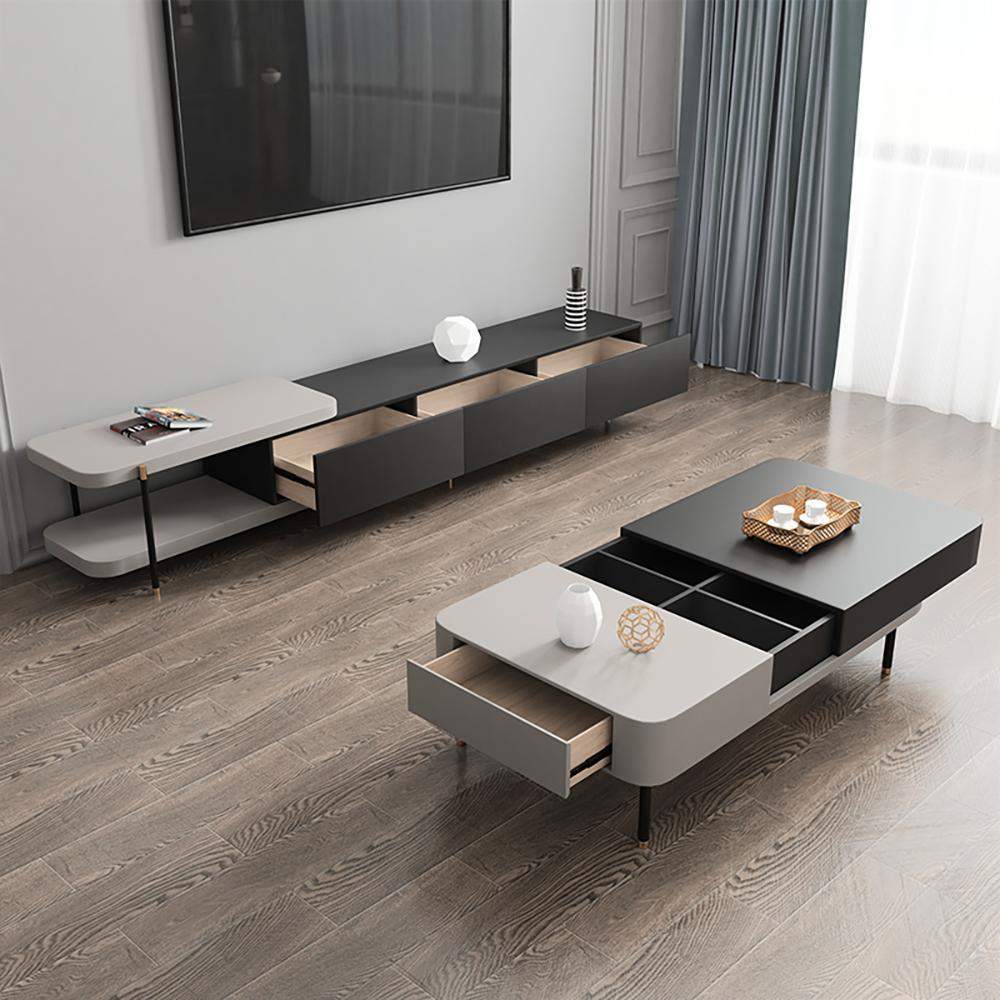 White & Black Modern Extendable Coffee Table with Storages and Drawer-Coffee Tables,Furniture,Living Room Furniture