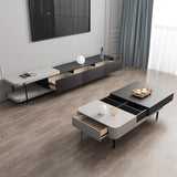 White & Black Modern Extendable Coffee Table with Storages and Drawer-Coffee Tables,Furniture,Living Room Furniture