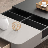 White & Black Modern Extendable Coffee Table with Storages and Drawer-Coffee Tables,Furniture,Living Room Furniture