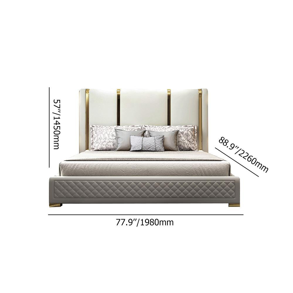 Modern Upholstered King Bed Polished Gold and Faux Leather Headboard Included