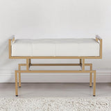 31.5'' Modern White Faux Leather Upholstered Bench with Gold Metal Legs