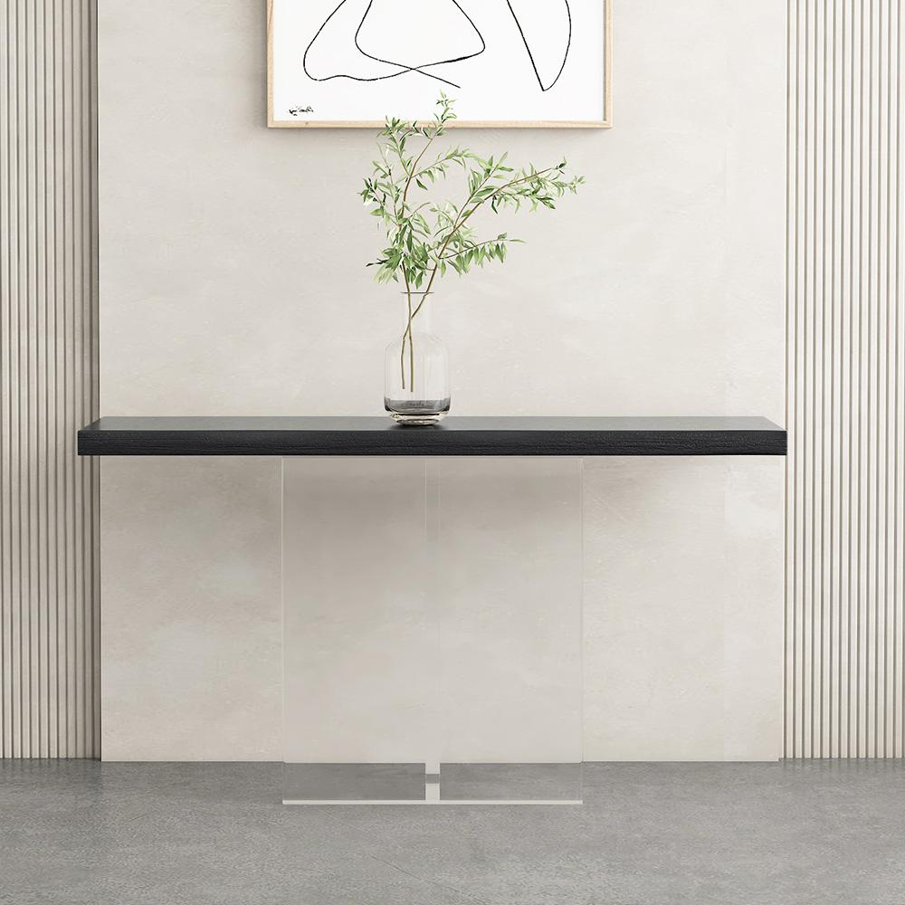 40" Black Modern Narrow Console Table Entryway Floating Pinewood Top & Acrylic Pedestal