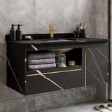Modern 36" Black Floating Bathroom Vanity Wall Mount Ceramic Single Sink Vanity