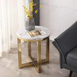 Nordic Round Marble-top End Table Side Table in White & Gold
